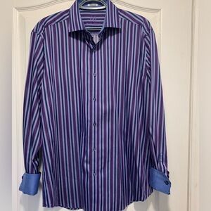 Bugachti Purple Men’s Medium Dress Shirt Shaped Fit, Flip cuff.